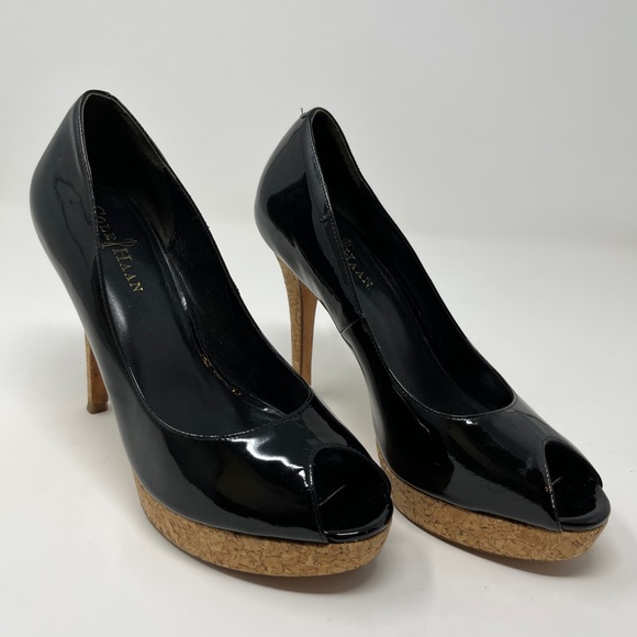 Cole Haan Black Platform Peep Toe Heels Size 7.5 - Picture 9 of 9